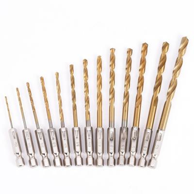 China Other 13pcs Hex Handle Twist Drill Bits Stainless Steel High Speed Steel Perforated Twist Drill Set for sale