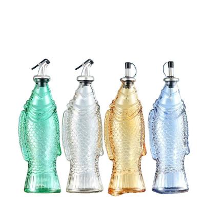 China Add Pepper Spot Color Fish Shaped Oil Bottles Glass Oil Jar Transparent Soy Sauce Vinegar Sealed Sesame Oil Bottle Kitchen Seasoning Bottle for sale