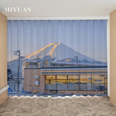 China Living room bedroom style oil painting landscape mountain blackout small town Mount Fuji snow decorative curtain in Swiss partition background for sale