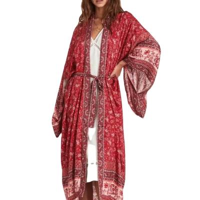 China Fashion Breathable Beach Cover Up Print Bikini Beachwear Long Sleeve Bohemian Women Bohemian Kimono For Summer for sale