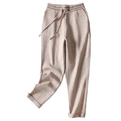 China Wholesale Female Loose Wool Breathable Pants High Waist Slim Knit Casual Women Harlan Drawstring Pants for sale