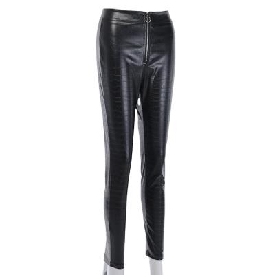 China Breathable Boat Ready Women Crocodile Print Leather Pants High Waist PU Pants Stretch Skinny Leather Pants for sale