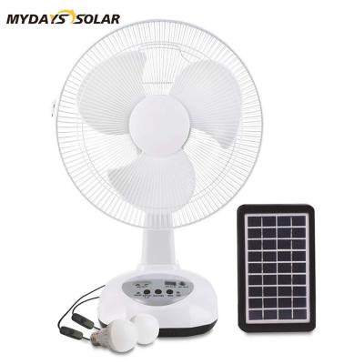 China Mydayssolar 12 Inch 2 Speed Oscillating High Efficiency Panel Head Rechargeable Desktop Solar Fan Hotel Mydayssolar 12 Speed Setting with LED Light for sale