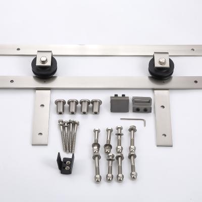 China Rustic high quality standard two piece track sliding barn door spliced to iron steel track drop barn door hardware kit for sale