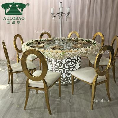 China (Other) Top 16 Color LED Adjustable Stainless Steel Glass Light Base Around Wedding Table And Chair Set for sale