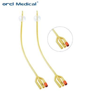 China Cateter de Foley descartável amarelo de silicone revestido de 3 vias 390-400 mm de comprimento à venda