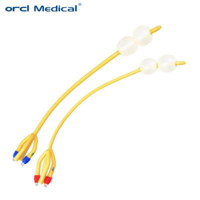 China Cateter de foley de látex revestido com silicone 4 vias Balão duplo para cirurgia de urologia à venda