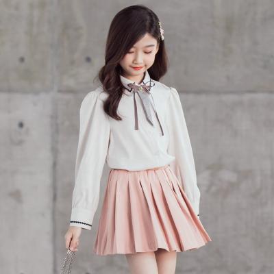 China Hot Sale Washable Girl's White Shirts and Mini Skirt Children's College Fashion Girl Casual Set for sale