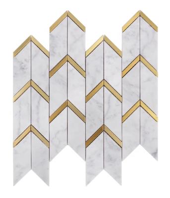 China Parquet Arrow shape Waterjet marble mosaic natural stone mosaic marble mix stainless mossaic tile for sale