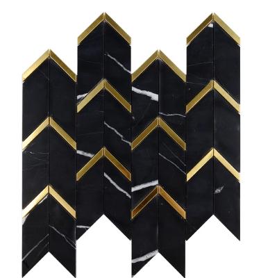 China Parquet Arrow shape Waterjet marble mosaic natural stone mosaic marble mix stainless mossaic tile for sale