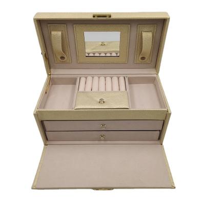 China Factory new wholesale handmade women drawer cosmetic box with bling mirror gold makeup box for sale