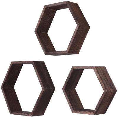 China Handmade Rustic Farmhouse Shelves Wall Mounted Hexagonal Floating Shelves for sale