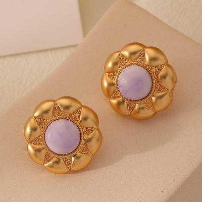 China TRENDY Natural Stone Vintage 925 Silver Needle Fashion Jewelry Stud Earrings For Women for sale
