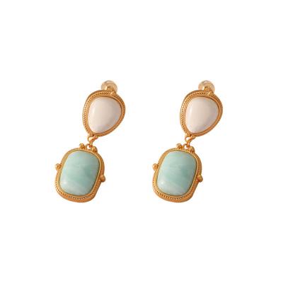 China 2023Hot Sale Quadrilateral White Blue Natural Stone Stone Vintage Crystal Earrings Jewelry Fashionable Earring Pendant for sale