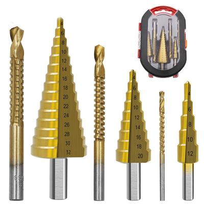 China WholesalHigh Speed 6pcs Drill Hole Steel Triangle Handle Pagoda Drill Carpenter Broaching Saw Hss Drill Bit Set for sale