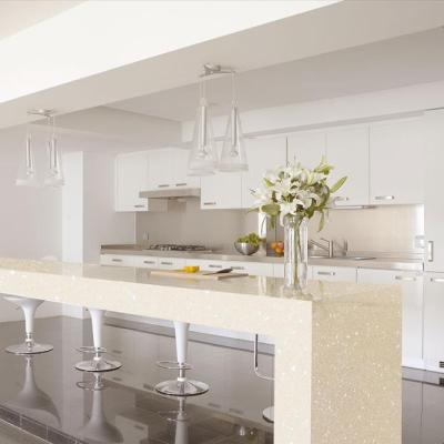China Kitchen Countertops Modern Cream Artificial Beige Color Granite Table Tops Polished Quartz Manufacturer for sale