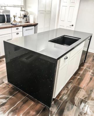 China Modern Factory Supplier Sparkle Black Quartz Slabs Artificial Quartz Stone For Countertops Table Tops for sale
