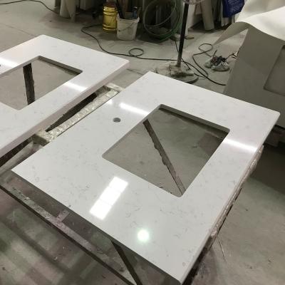 China Modern Noble White Carrara Quartz Bathroom Vanity Tops Customized Countertops Kitchen Sink Tops Bianco Carrara White Quartz Factory for sale