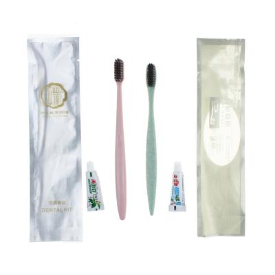 China Hot Sale Customized Disposable Biodegradable Wheat Straw Hotel Disposable Toothbrush With Toothpaste for sale