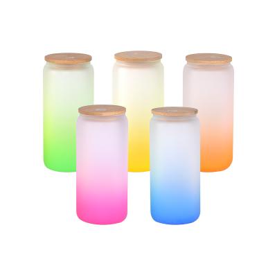 China Wholesale Customized Viable 16Oz 20Oz 25Oz Mix Color Beer Can Straight Iridescent Glass With Bamboo Lid for sale