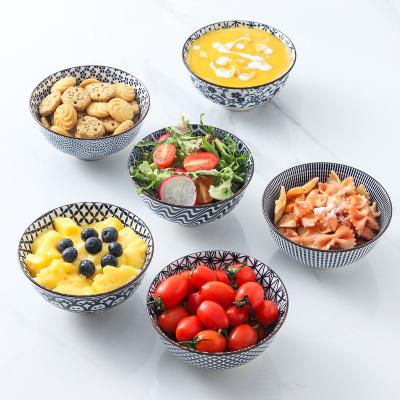 China Sustainable Wholesale Dinnerware Blue And White Porcelain 10 Oz 8 Oz 6 Set Small Ceramic Fruit Bowl for sale