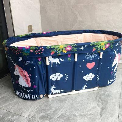 China 2021 Amazon SPA Portable Folding Tub Dark Blue Metal Rectangle Viable Fish Viable Folding Adult Soaking Tub With Lid for sale