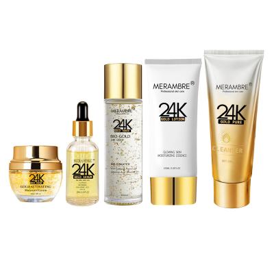 China Anti Aging OEM Organic Anti Wrinkle Soft Shiny Face Skin Care Rejuvenating Glow Skin 24k Gold Skin Care Set for sale