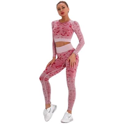 China Breathable Border Explosive Seamless Knitted Amazon Buttocks Exercise Yoga Suit Fitness Long Sleeve Gaiters for sale