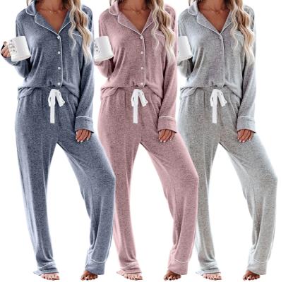 China Anti-allergy Pure European Amazon Pajamas Button Lapel Pants Long Sleeve Colored New Home and American Series Suit for sale