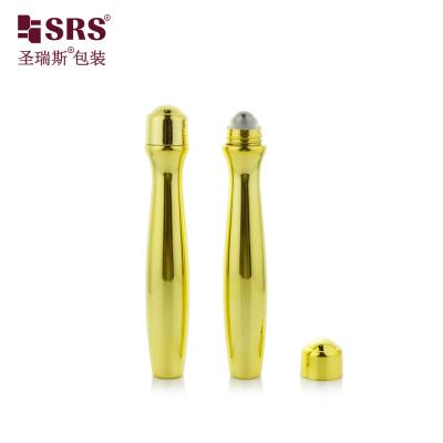 China SRS8447-15ML Metaliseerde glanzende goud lege PETG plastic rol op fles voor ooggel taille vorm Te koop