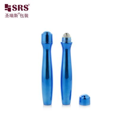 China SRS8447-15ML Metaliseerde glanzende blauwe kleur Plastic PETG Roll On Flasche Met Staal Ball Massage Applicator Te koop