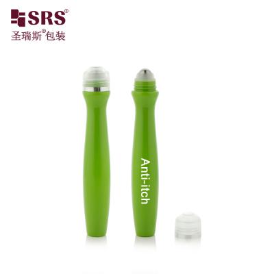 China SRS8447-15ML Glanzend groen Aangepaste kleur Plastic Roll On Bottle Voor cosmetische oogserum Massage Stalen balverpakking Te koop