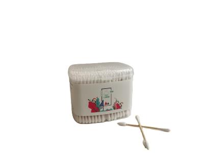 China Disposable Customizable 350pcs Square Box Logo Cotton Swabs Bamboo Sticks Design Double Headed Cotton Swabs for sale