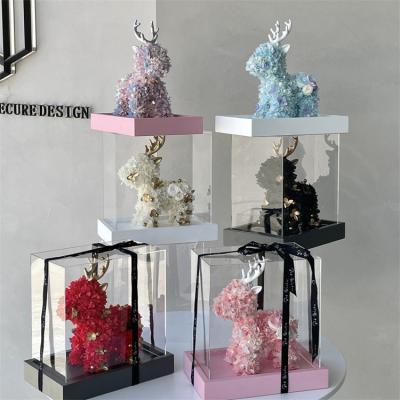 China Valentine's Day Gifts Preserved Eternal Flower Cute Deer 6 Colors Preserved Hydrangea For Night Light Decoration for sale