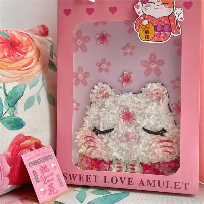 China Wholesale Durable Handmade Cute Wall Decorative Preserved Flower Dried Cat Dried Hydrangea Photo Frames Decorative Dry Picture Frames for sale