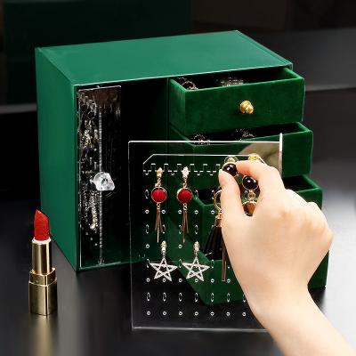 China Green Velvet Eco-friendly Luxury Drawers Making Jewelry Packaging Boxes Acrylic Jewelry Organizer Box Desk Organizer Box for sale
