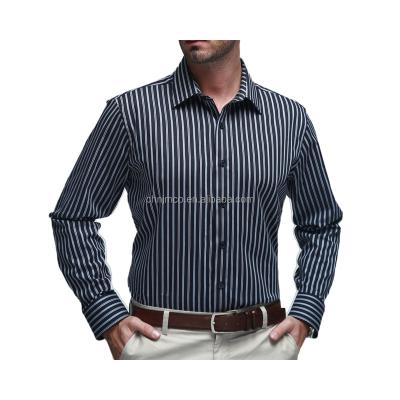 China Anti-Shrink CLASSIC STRIPED 100% COTTON CASUAL STAND COLLAR OVERSIZED MEN'S DRESS SHIRT for sale