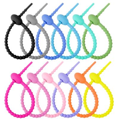 China Multifunctional Self-locking Cable Tie Silicone Zipper Ties Colorful Self-locking Reusable Earphone Wire Ties Storage Organizer for sale