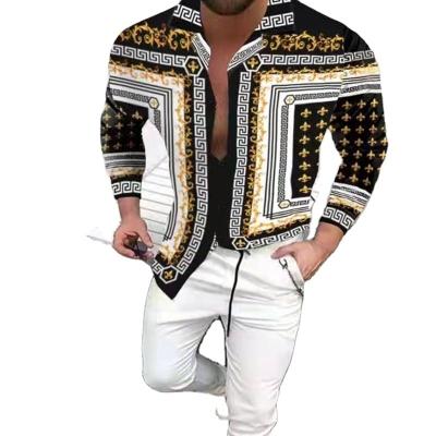 China 2023 Fall shir 2023 fashion Hawaiian floral print business casual top men's cardigan long sleeve shirt vacation customized logo anti-pilling by label for sale