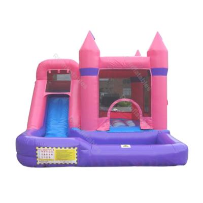 China Party Rental Big Bounce House Pink Jumpers Kids Inflatable Bouncers Jumping Bouncy Castle With Water Slide for sale