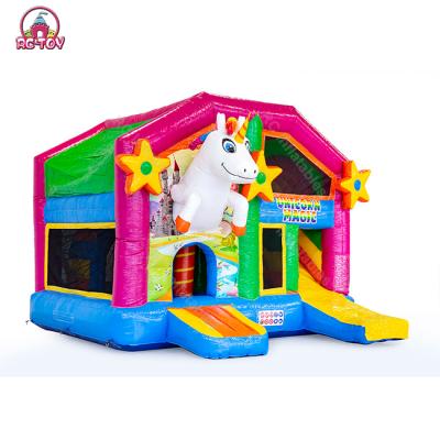 China Commercial inflatable bouncy jumping unicorn bouncer kids party outdoor house rental big bounce castle with roof for sale
