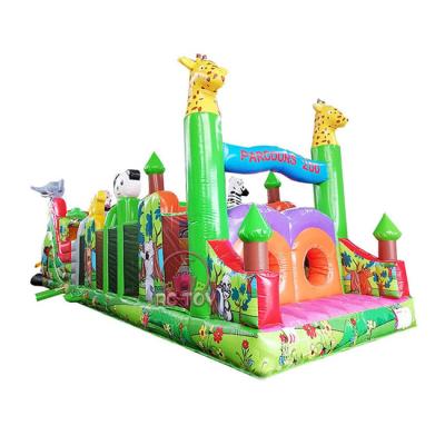 China Party Challenge Rental Custom Interactive Animal Zoo Jumping Bounce House Inflatable Obstacle Course For Party Events for sale