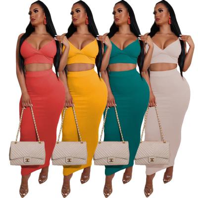China 20515-MX100 Anti-Wrinkle Two Piece Set Ribbed Solid Color Casual Dress for sale