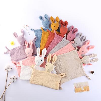 China Portable Cute Rabbit Design Soft Organic Chiffon Washcloth Baby Covers Kids Bunny Knot Security Pacify Towels for sale