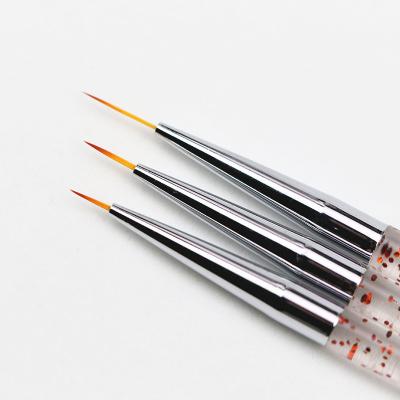 China New Style NAIL 3Pcs/Set Crystal Handle Nail Art Pen Drawing Liner Acrylic Nail Brush kolinsky hair for sale