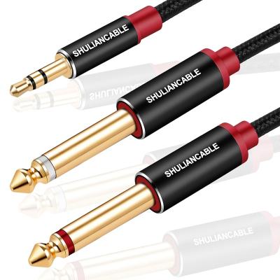 China Factory Wholesale COMPUTER 3.5mm 6.35mm Guitar Audio Cable 3 Sections Gold Plated PVC Male to 1 to 2 Male Amplifier Audio Cable for sale