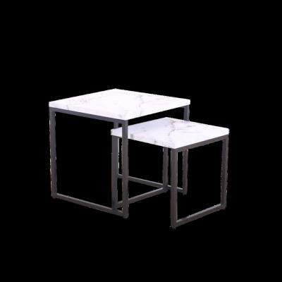 China Modern Convertible Interlocking Wrought Iron Metal Marble Square End Side Tea Table Marble White Coffee Table Set For Living Room for sale