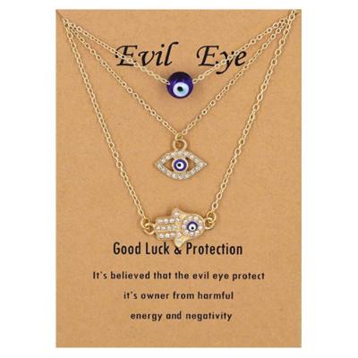 China New Angel Eyes Diamond Necklaces FASHIONABLE Devil Evil Eye Glass Ball Alloy Palm Blue Eyes Pendant Necklace for Women Girls for sale