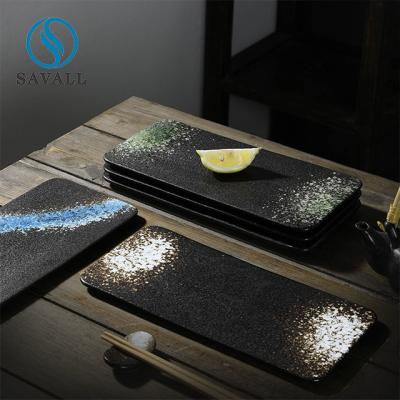 China Rechteck-Schwarz-rustikale flache Porzellan-Platten-starke Glasur haltbar zu verkaufen