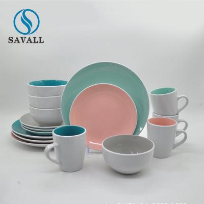 China 16-teiliger Abendessen-Satz rosa grüner Handwerker-Ceramic Dinnerware Setss zu verkaufen